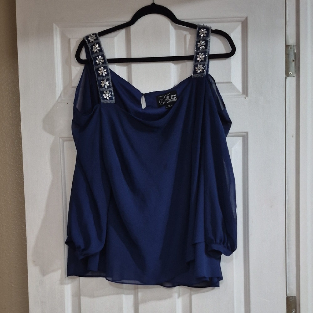 Alex Evenings Royal Blue Embellished Blouse
